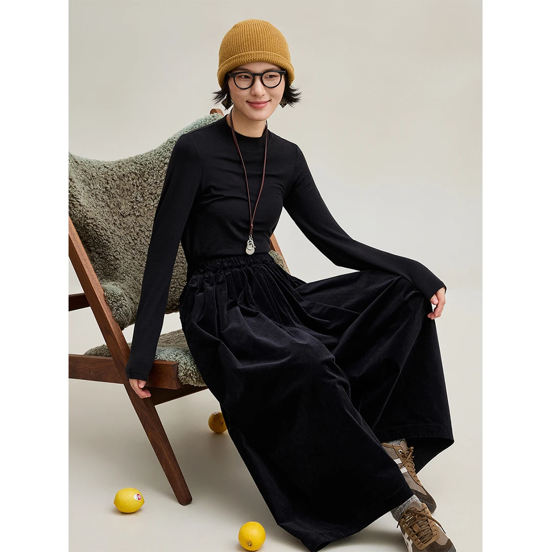 麻霖原创设计复古休闲平绒质地哑光感宽松遮肉灯笼造型九分南瓜裤