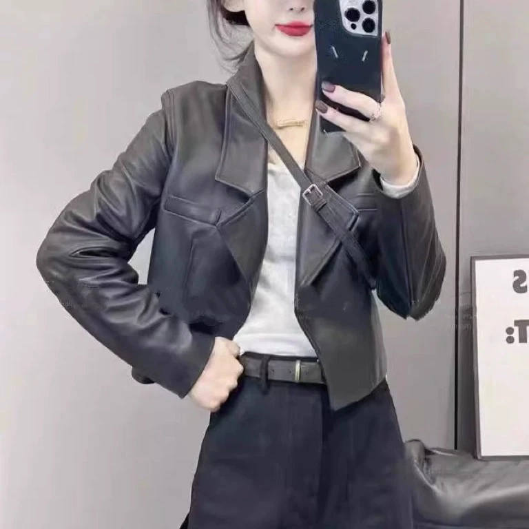 黑色短款小皮衣外套女2025秋季新款复古机车风真皮夹克穿搭