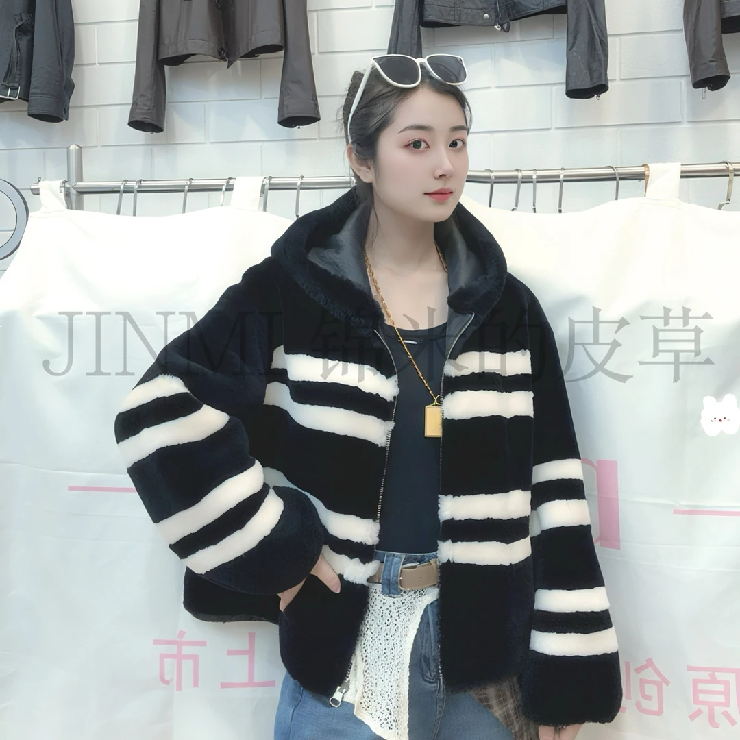 【锦米】 2025皮毛一体黑色美丽奴A级羊皮秋冬女款短外套