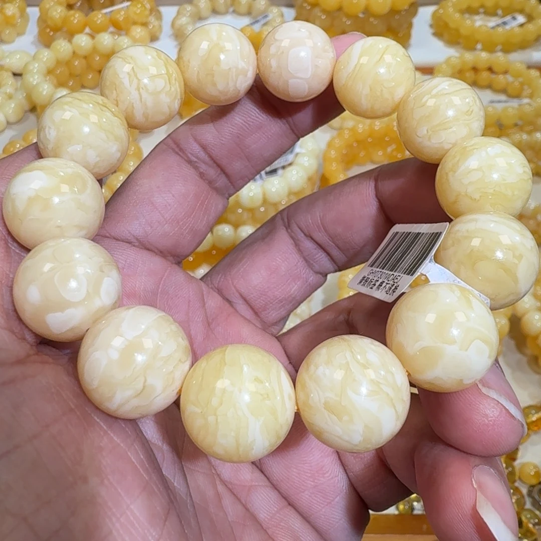 琥珀未镶嵌珠宝奇石16m同料虎皮花蜡圆珠串33.1