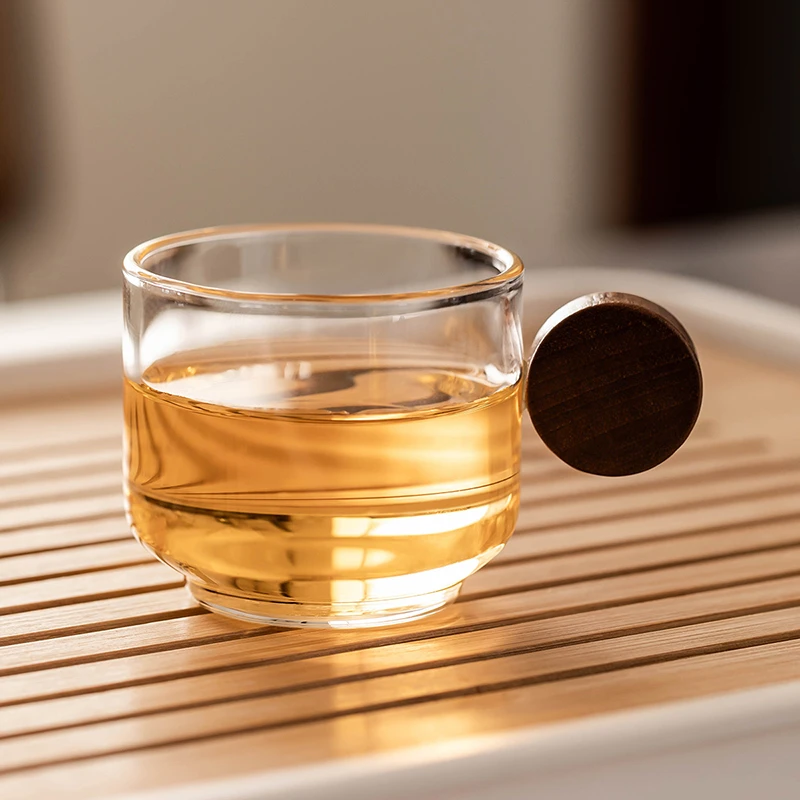 清仓喝茶水杯家用玻璃圆柄茶杯ins可爱喝水杯子简约清新6只茶杯