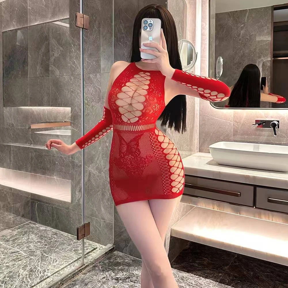纯欲镂心机辣妹风网衣连衣裙夜店内衣蕾丝修身包短裙