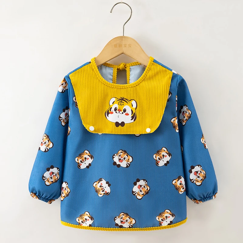 儿童罩衣秋冬宝宝吃饭围兜中大童外穿防水幼儿园饭兜豆绒围裙护衣