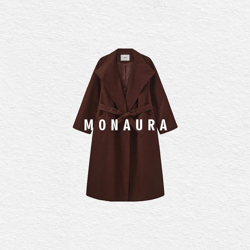 MONAURA【艺境】褶皱拼接宽松休闲中长款风衣3881