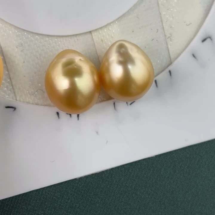 定制海水珍珠未镶嵌裸珠11-12mm金珠裸珠两颗
