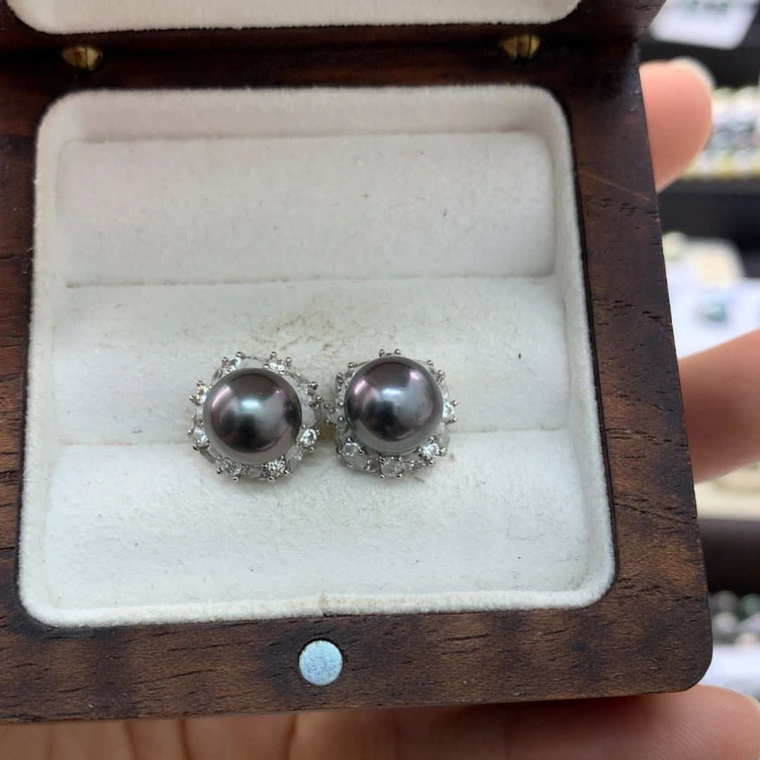 海水珍珠裸珠8/9对珠灰紫炫彩