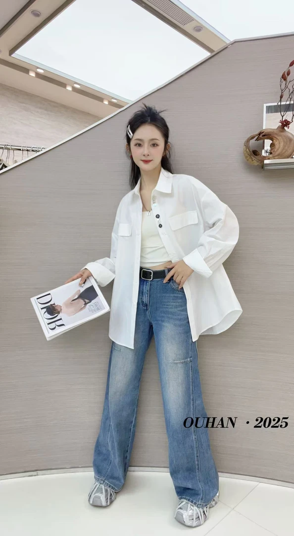 长款衬衫女春秋新款韩版设计感宽松休闲长袖上衣