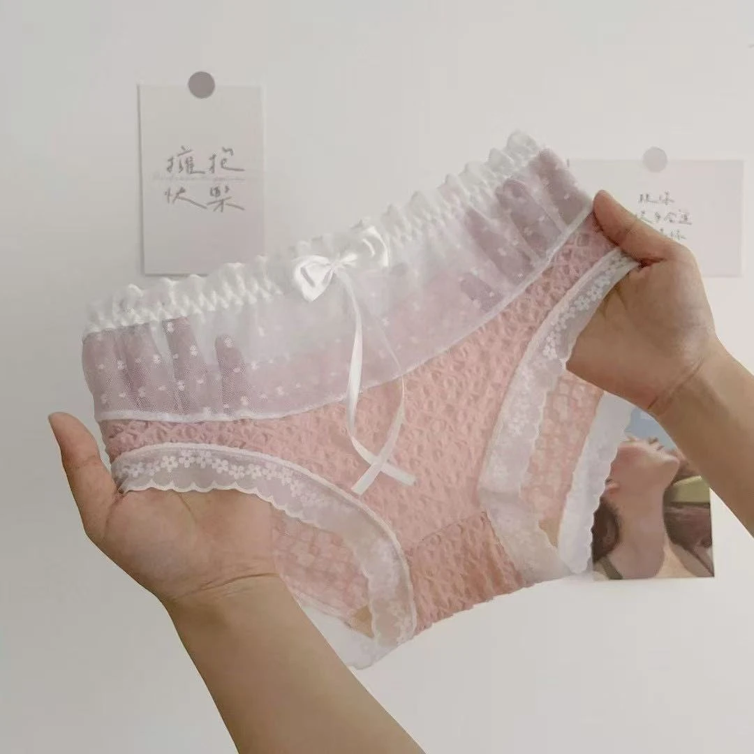 新款性感蕾丝内裤女日系甜美少女透气舒适纯欲女士低腰纯棉档三角
