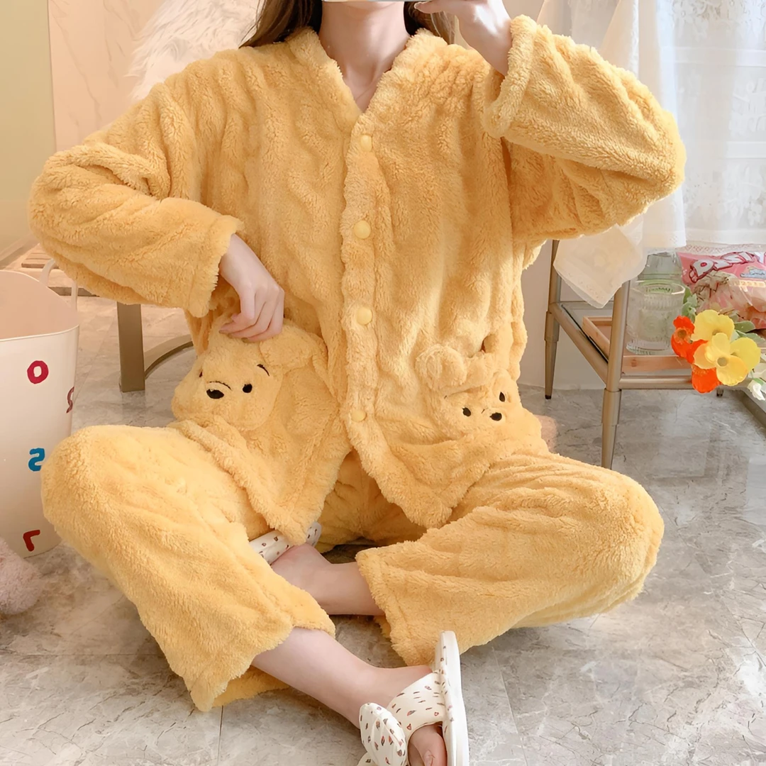 冬天女士卡通保暖可外穿睡衣秋冬季大码春秋冬款毛绒