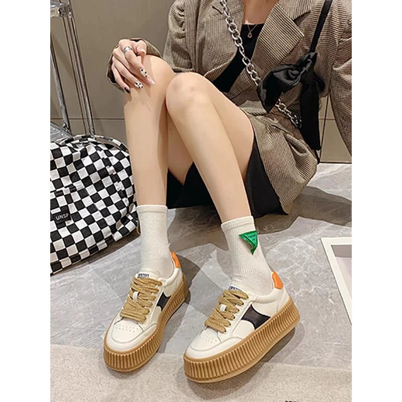 厚底小白鞋女款2025新款春季百搭内增高女鞋真皮透气休闲板鞋H931