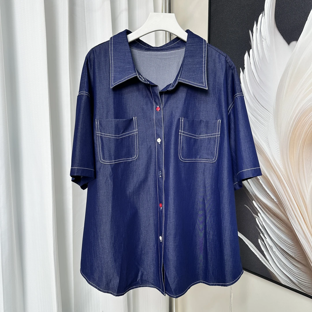 【女权贵族】T轻职风时尚休闲翻领牛仔短袖-3053