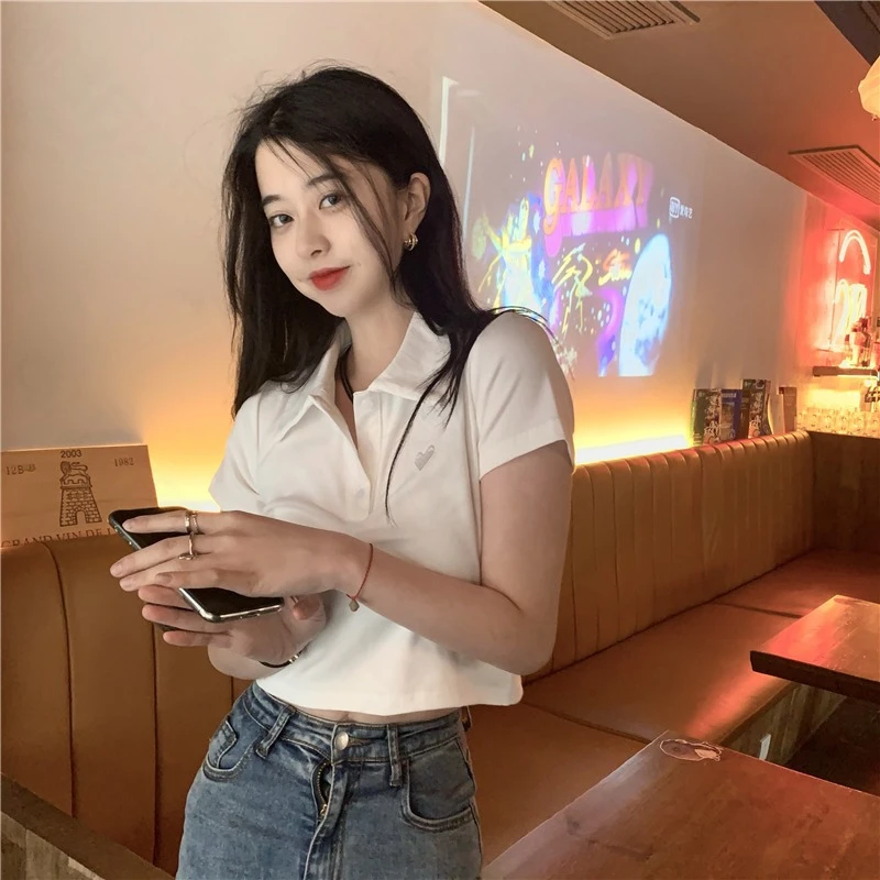 夏季短款上衣2025年新款短袖设计感小众t恤女初恋甜美正肩polo衫