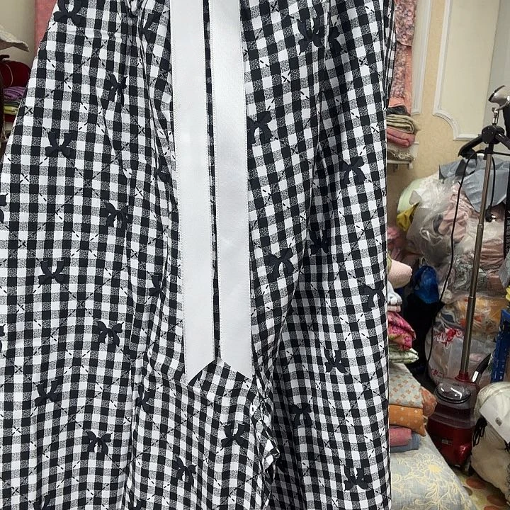 丙纶棉黑白格子，蝴蝶棉绸睡裤