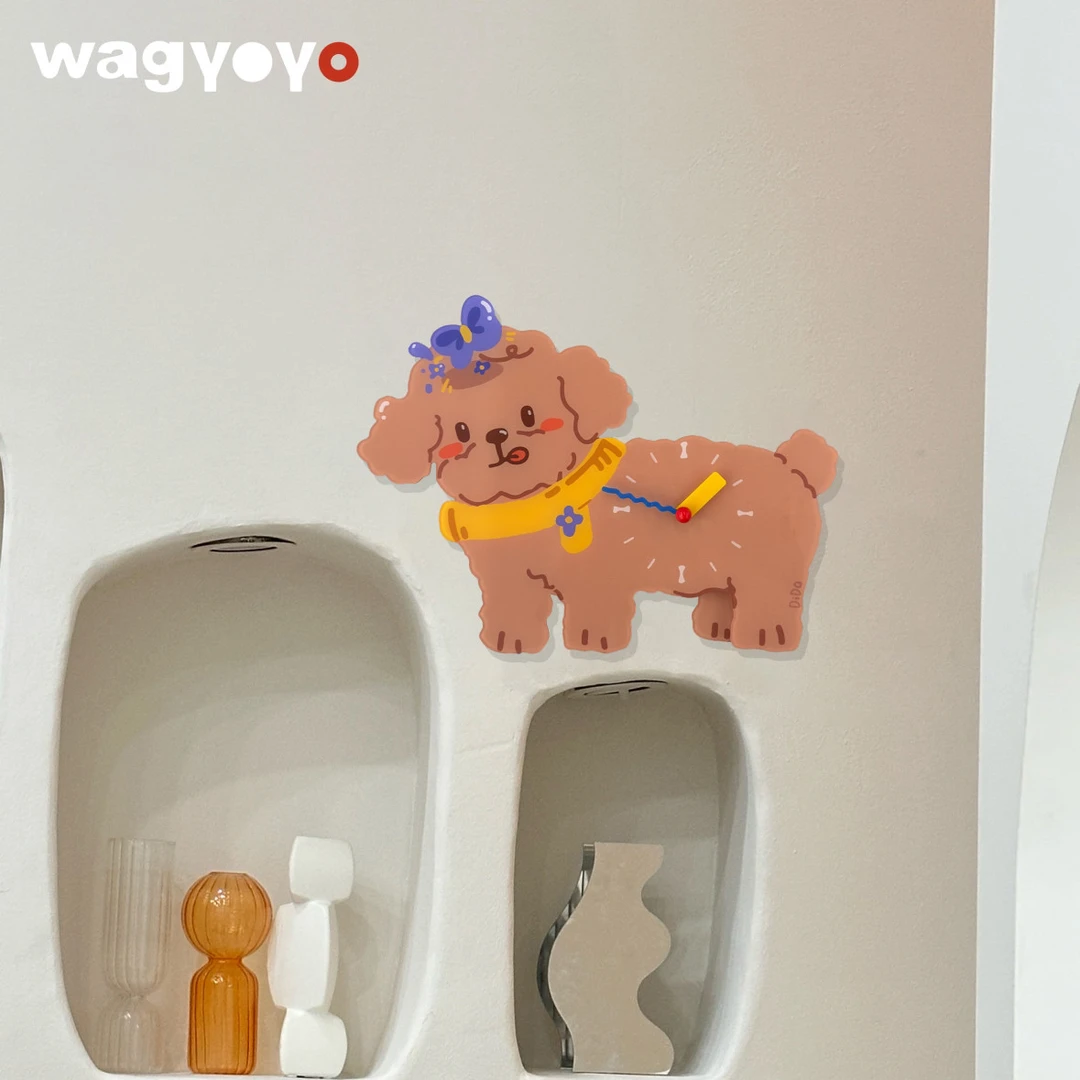 原创小泰迪挂钟小狗挂钟可爱创意家居软装卡通礼物钟表网红