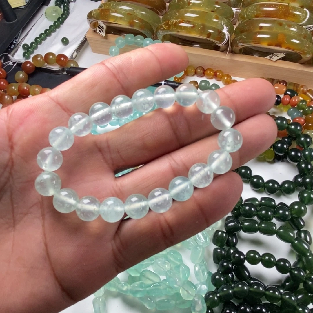 蛇纹石玉未镶嵌手链无科技新疆天青冻卡10暴风雪手串
