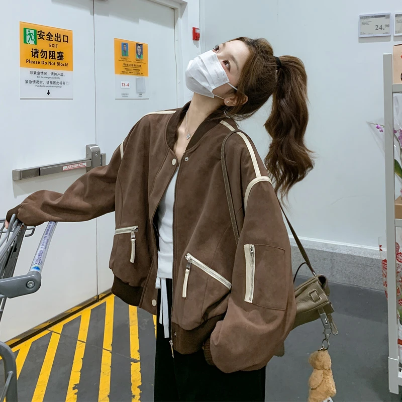 复古美拉德棒球服女2025春秋新款休闲韩系学院风宽松阔版短款外套