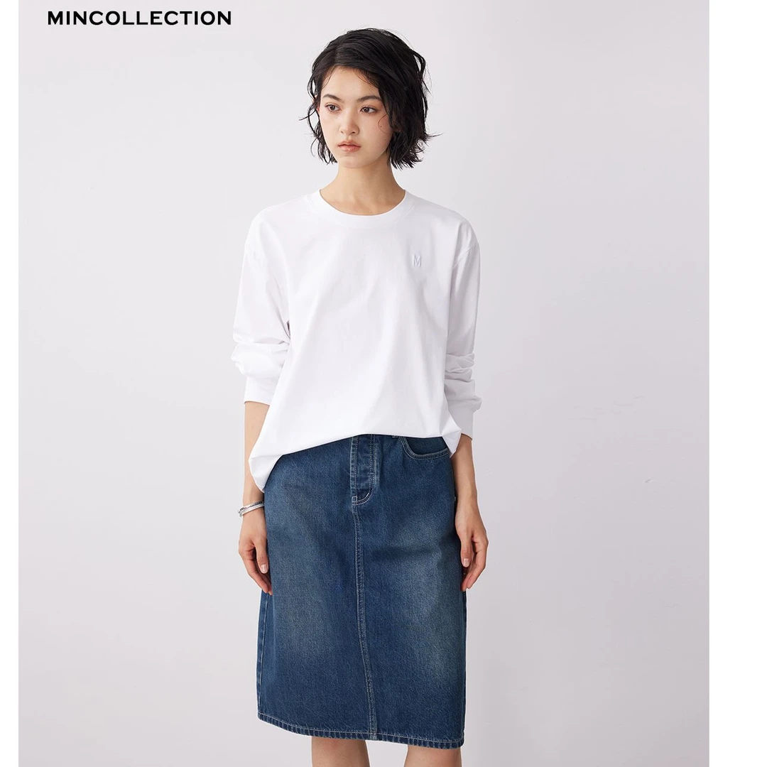 DE Mincollection缪系牛仔裙/经典中腰后开叉牛仔半身裙55095