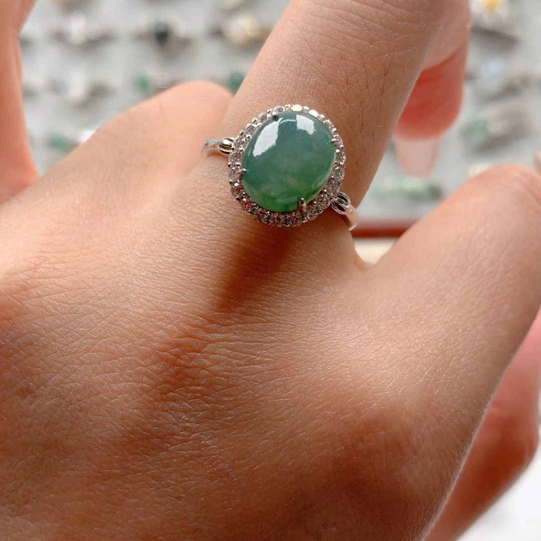 翡翠银S925镶嵌颈饰戒指