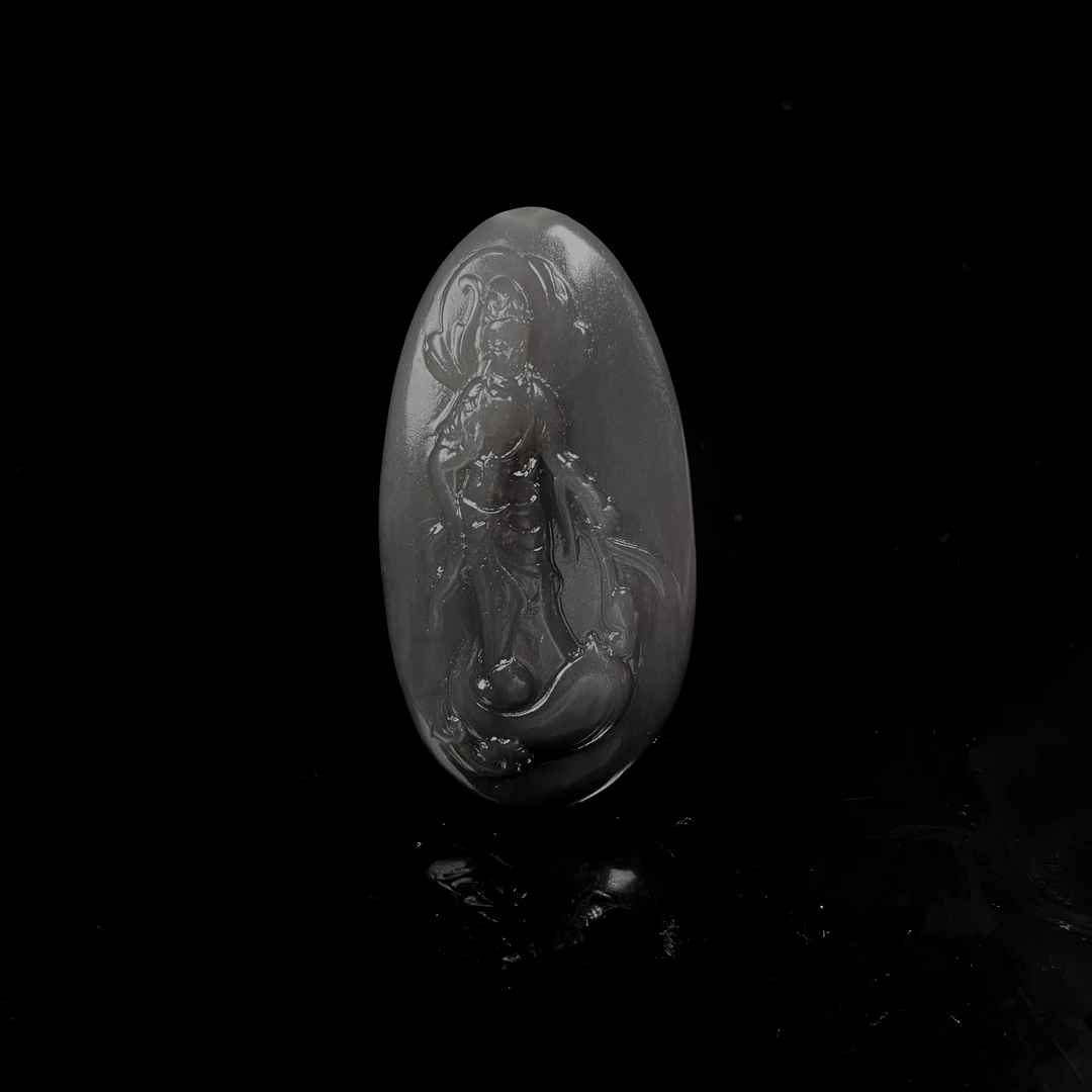 lot3537 和田玉菩萨吊坠烟紫 71.1*38.1*15.9mm/76.8g