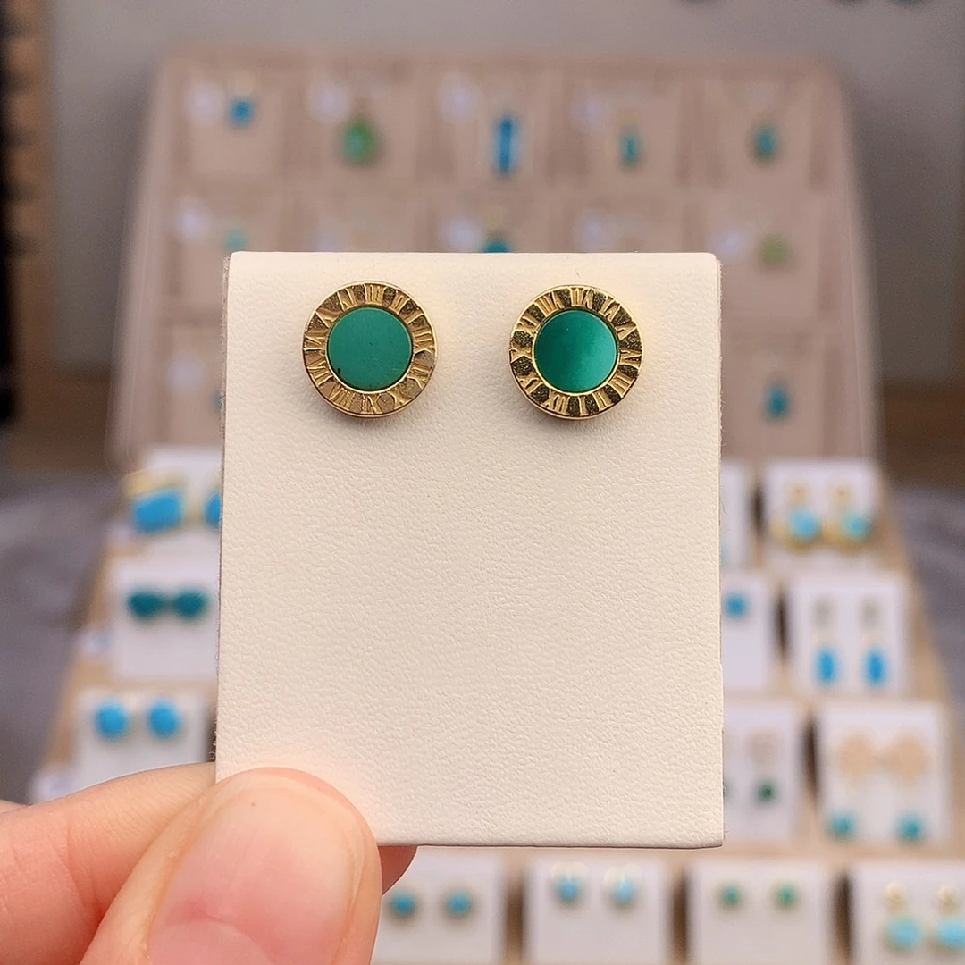 绿松石银S925镶嵌耳饰
