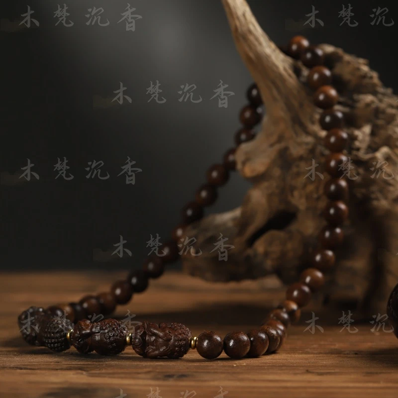 越南沉香木【四不佛】无礼盒老料文玩双圈手串卡1c不听不想不看不说