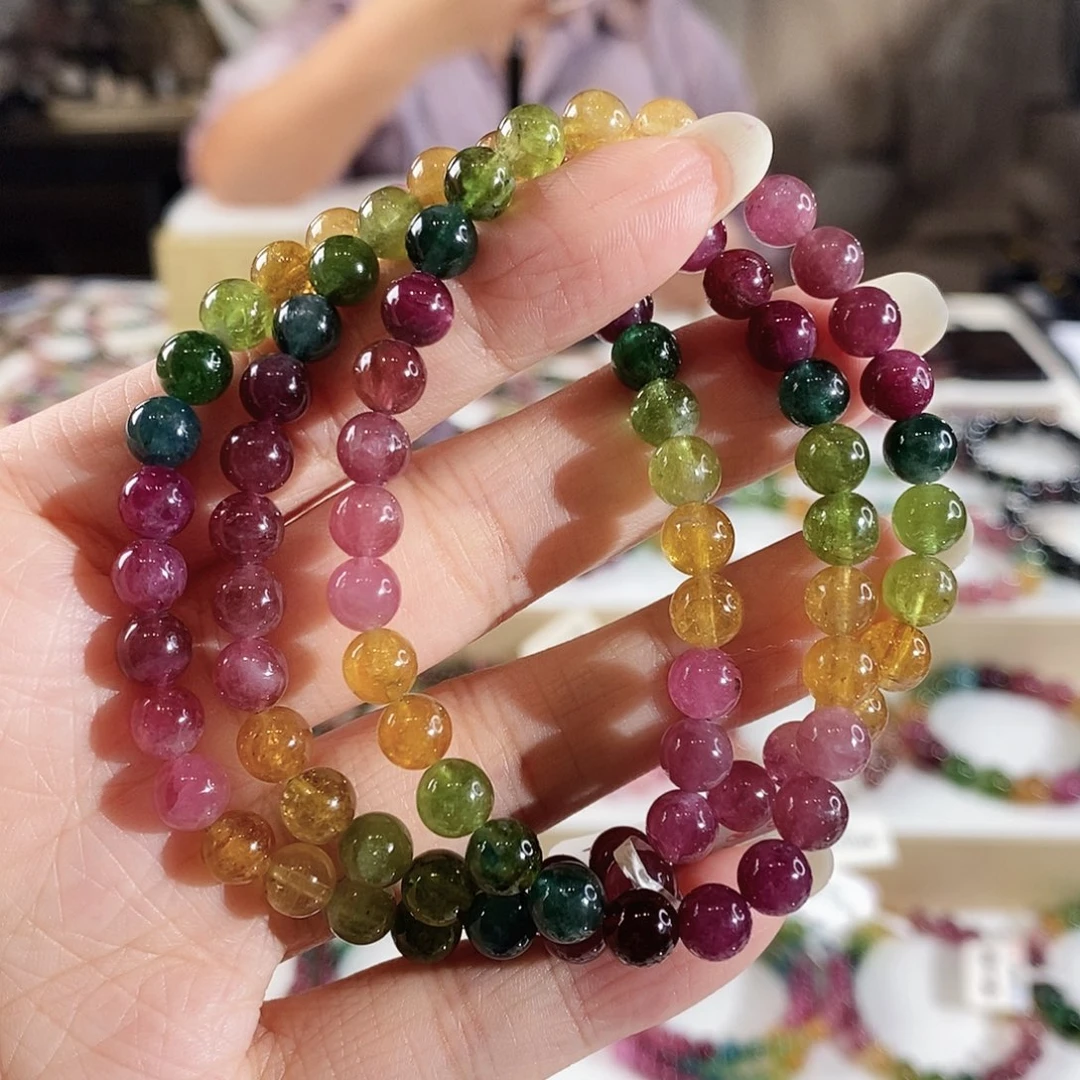 未镶嵌手链碧玺G2628三圈颜色微差