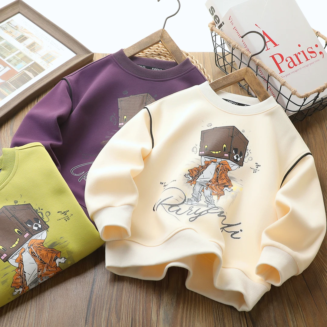 儿童卡通卫衣2025新款男童春秋款印花潮酷上衣时尚圆领衫6689