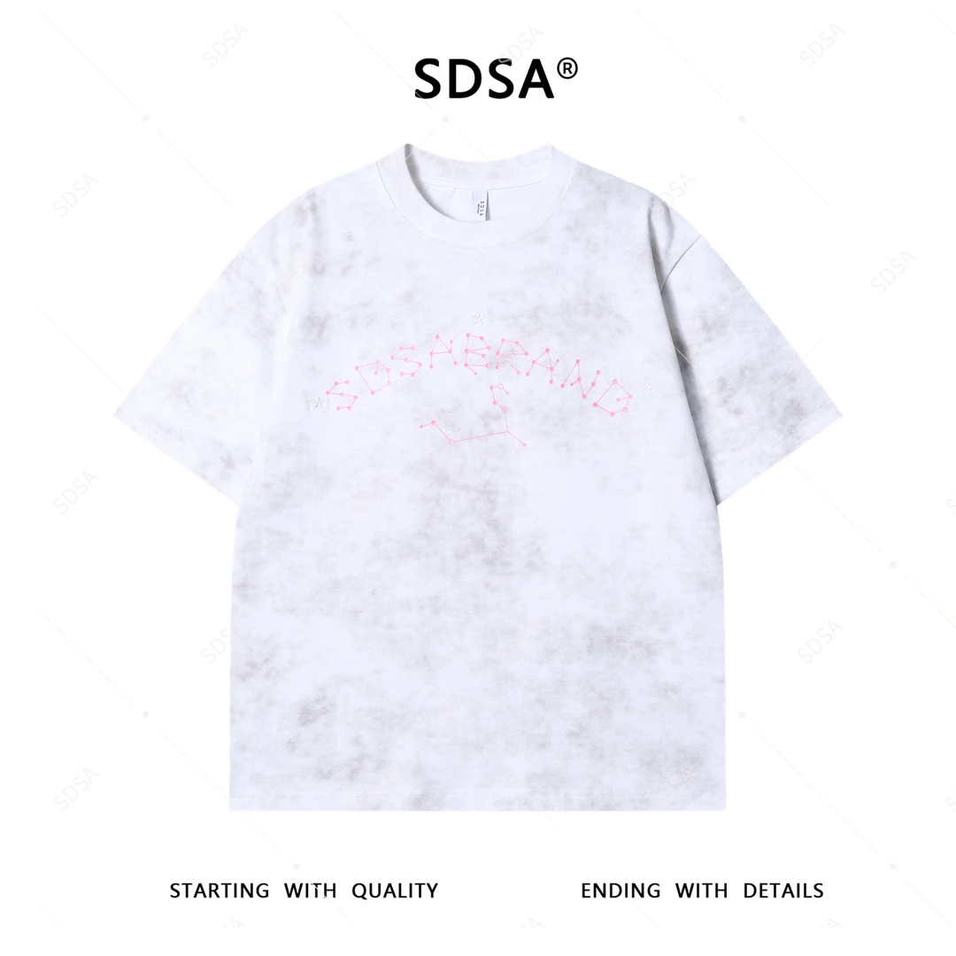 夏季高级感新款男士印花字母刺绣短袖T恤洒金百搭宽松圆领上衣