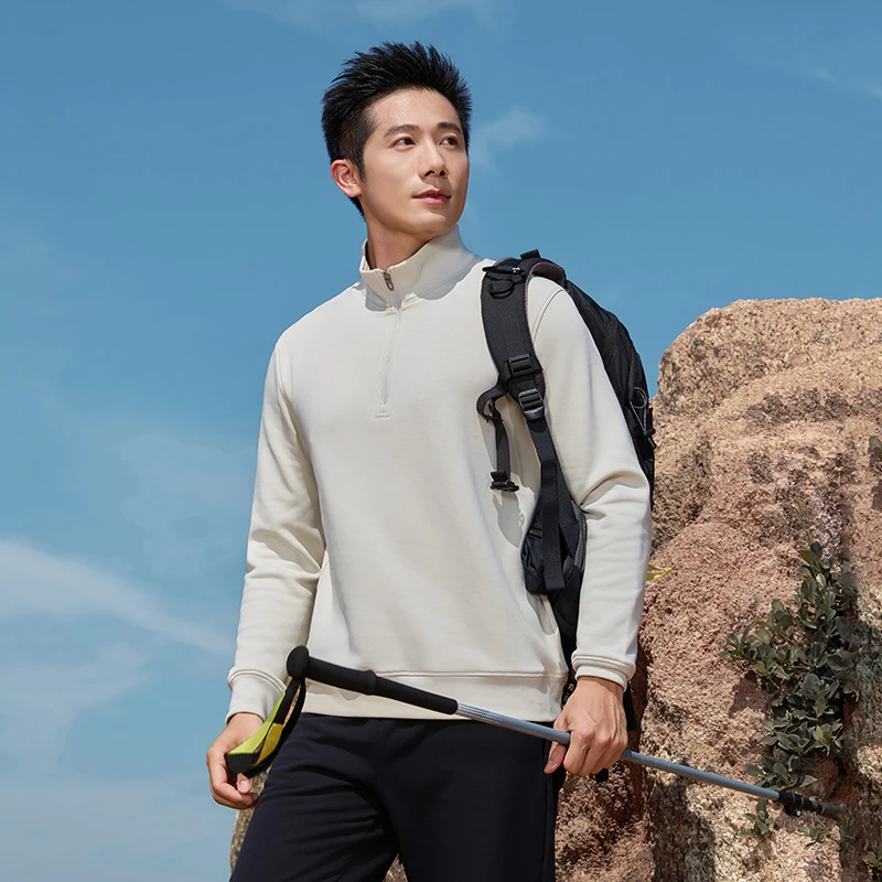 【时尚户外风】拉链抓绒半高领卫衣 锁温保暖 春秋运动休闲外套男