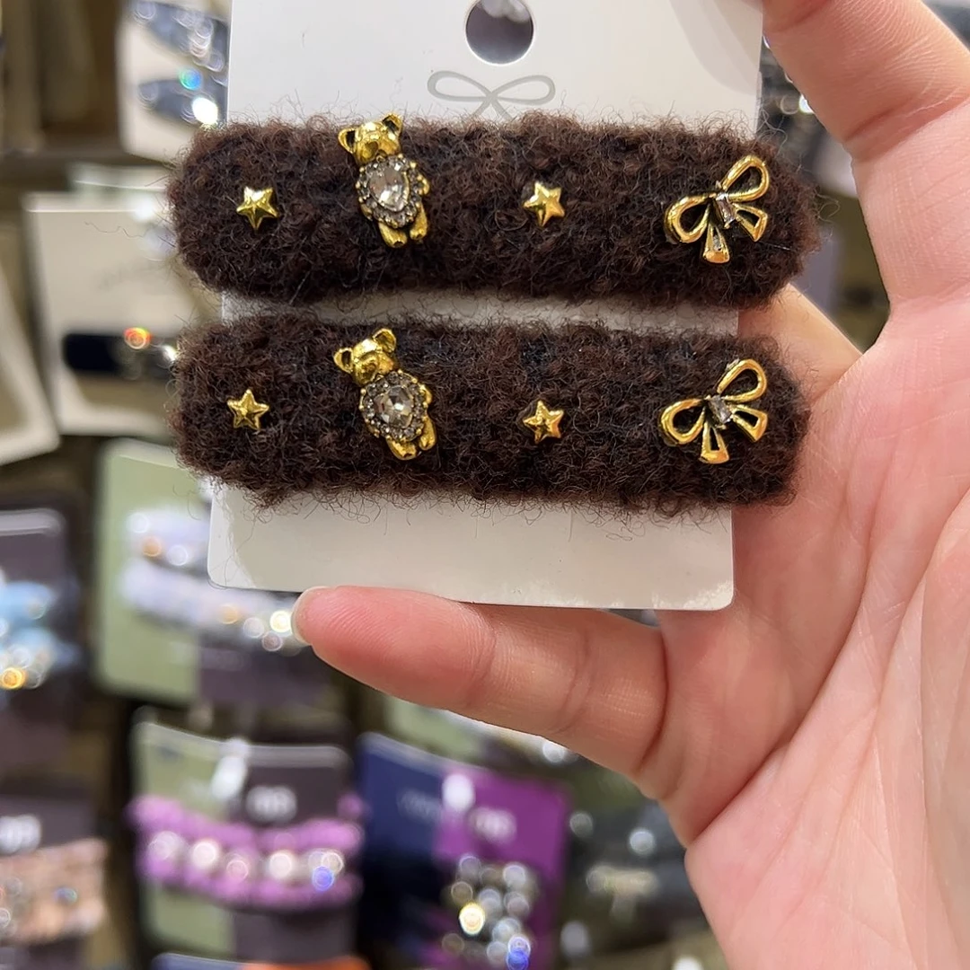 布艺非金属咖色小熊拜拜夹