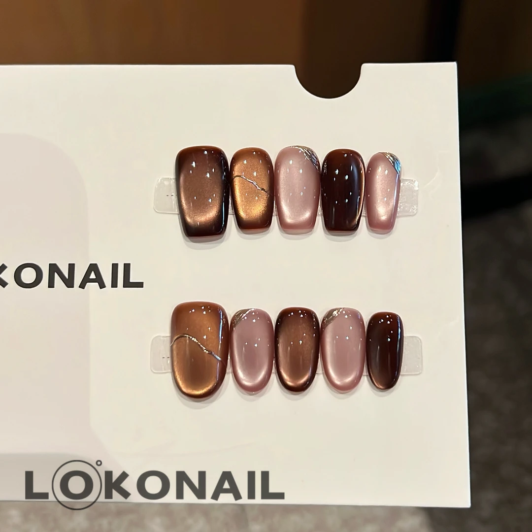 「六便士」秋冬显白跳色猫眼魔镜粉线条高级简约ins风纯手工穿戴甲