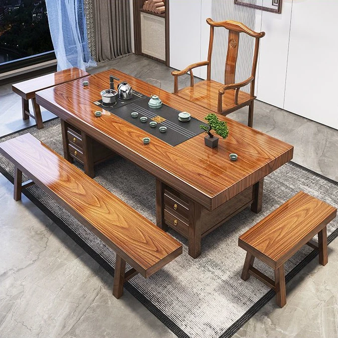 2025新款大板茶桌茶台实木茶桌椅新中式办公室储物茶几一体一整套
