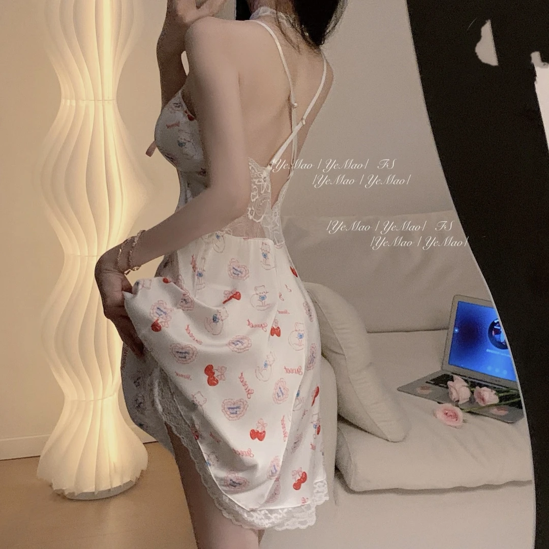 Racoon cat 小樱桃纯欲内衣胸垫款可拆卸纯欲风粉色吊带睡裙
