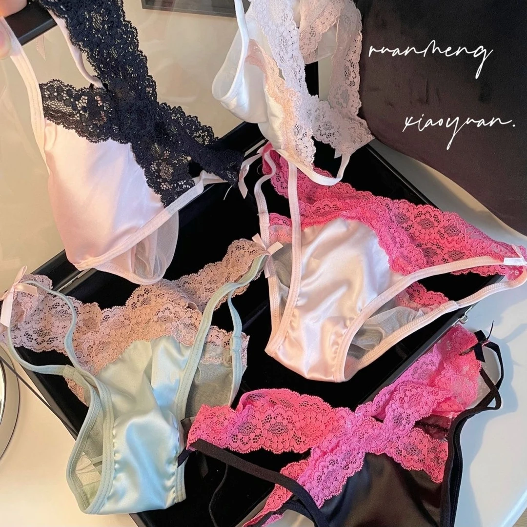 无法抗拒暗黑性感诱惑蕾丝花边细带透气蝴蝶结镂空低腰三角内裤