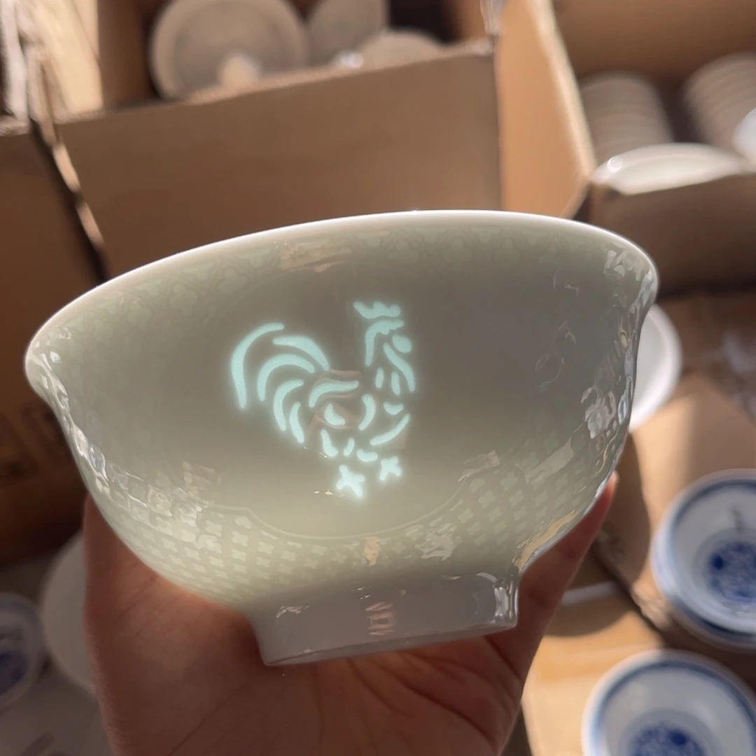 瓷片景德镇高温瓷生肖公鸡米饭碗一级品两只包邮