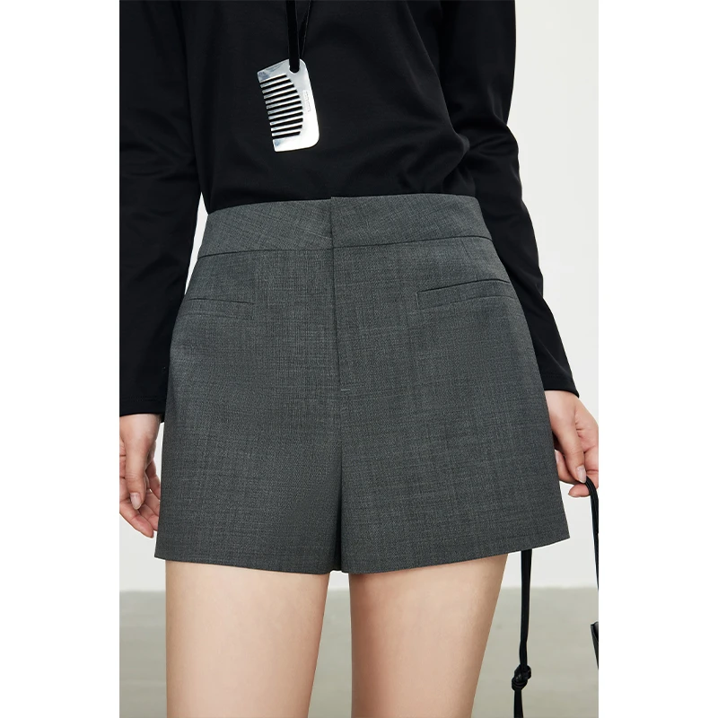 UNISELF智性精纺羊毛西装短裤2025新款时尚百搭高腰休闲裤101178