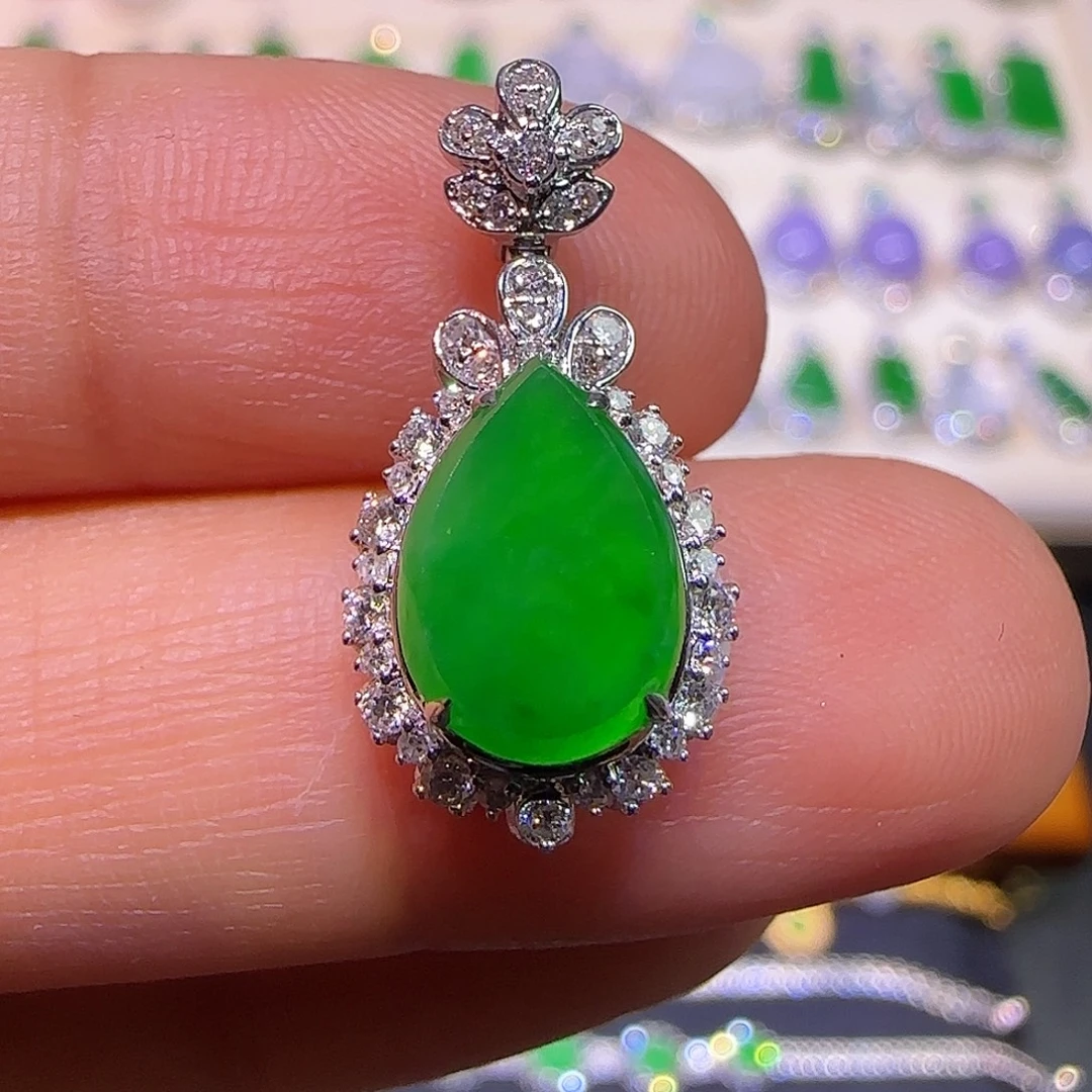 翡翠18K金镶嵌吊坠(不含链)