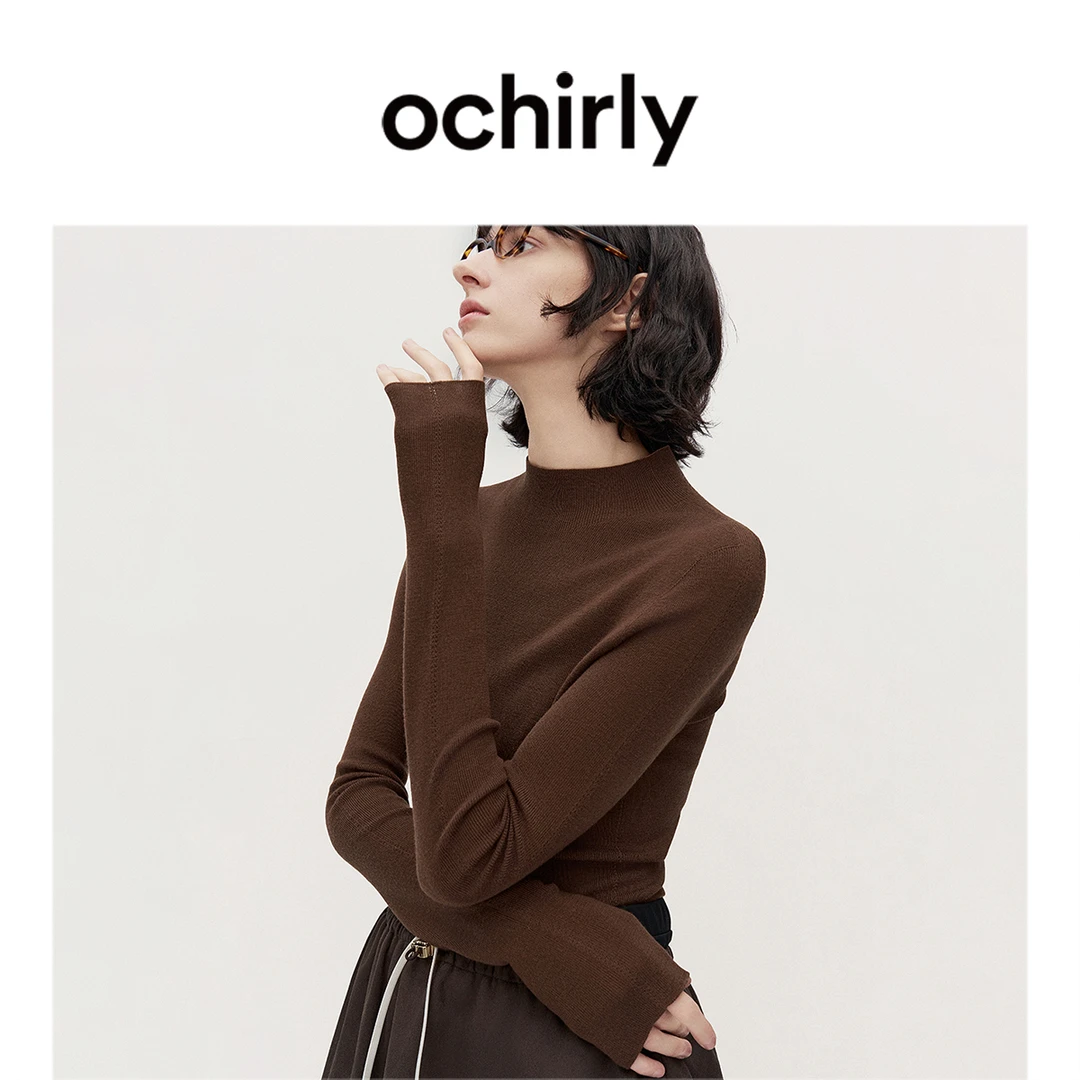 【特享折扣】欧时力澳大利亚100%美丽诺羊毛半高领毛衣女高级秋冬