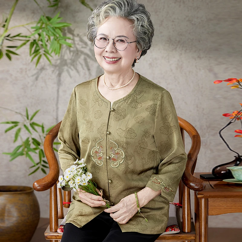 老年人女夏装衬衫妈妈时尚七分袖高档上衣春装奶奶衣服老太太套装