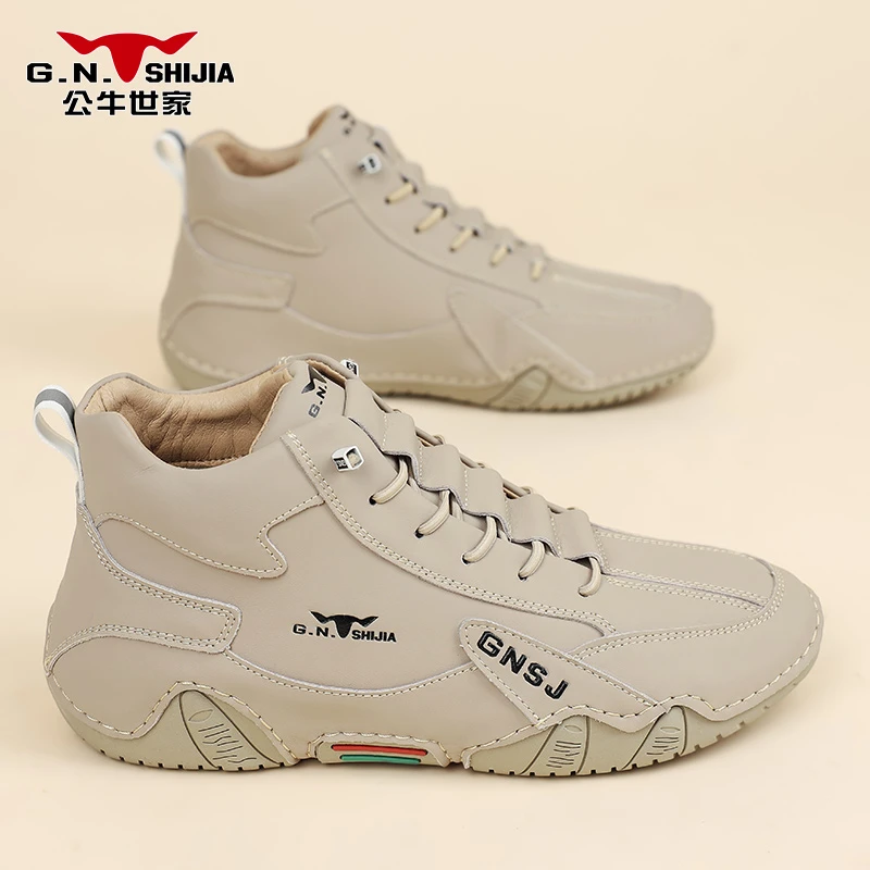 公牛世家男鞋2025冬季新款软底高帮工装鞋增高耐磨时尚百搭休闲鞋