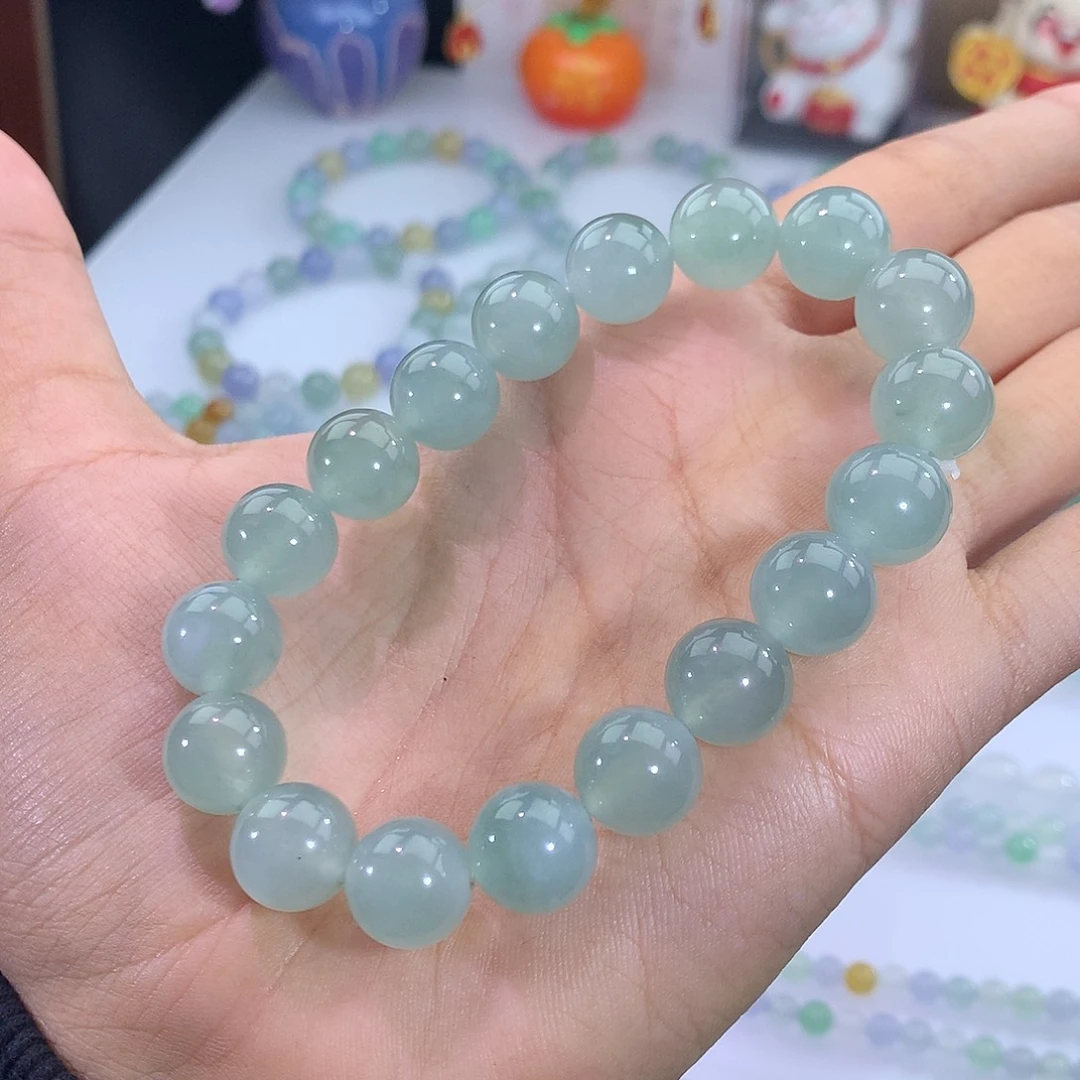 翡翠未镶嵌手链29号 冰晴绿手串