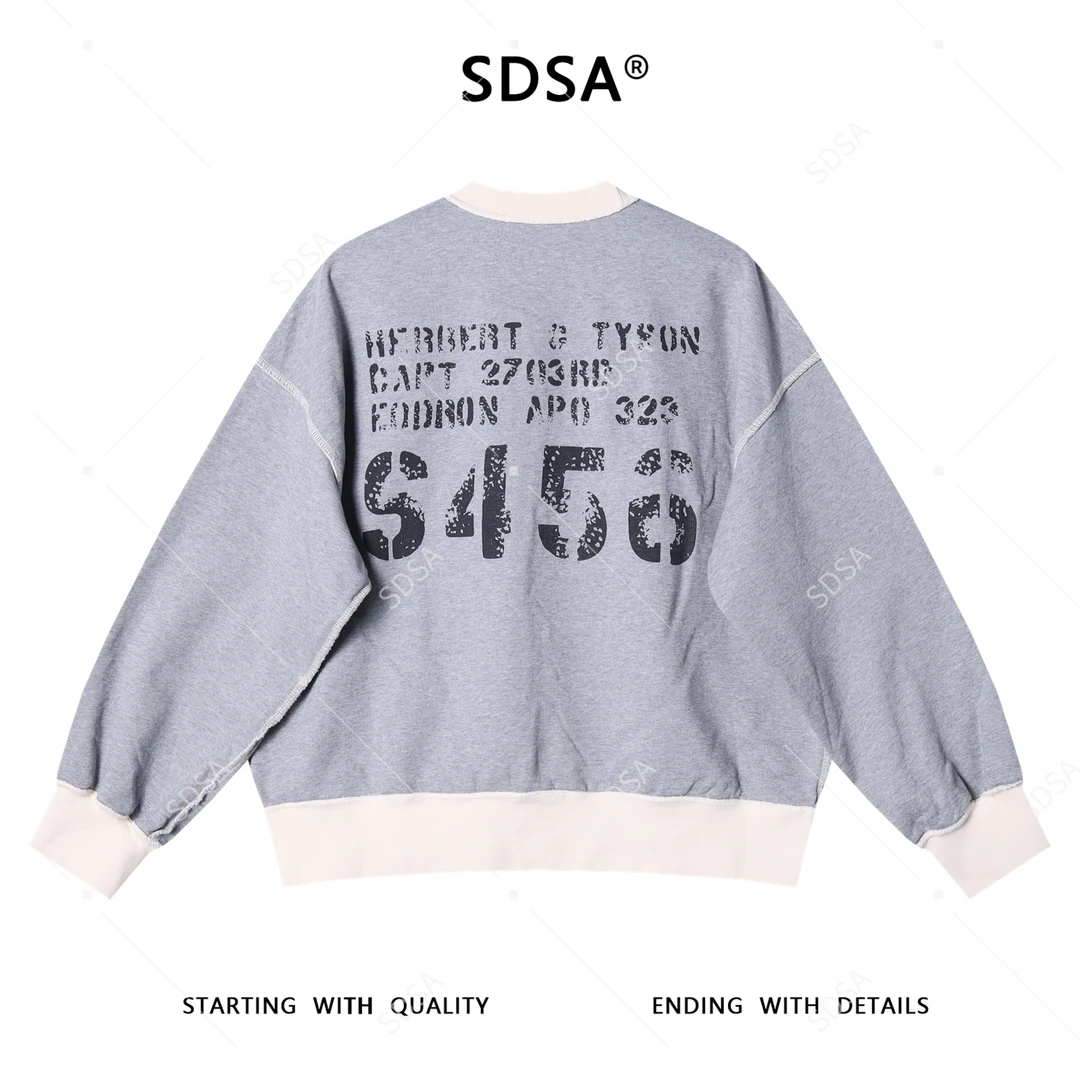 SDSA男士秋冬新款痞帅男装韩版撞色缝线印花字母圆领卫衣百搭宽松