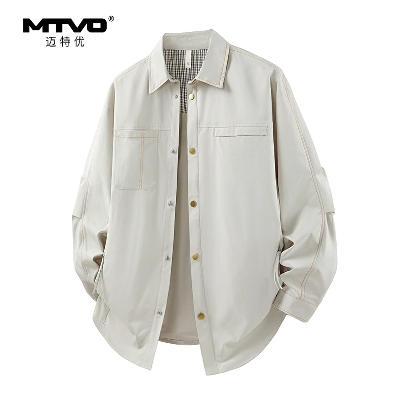 明线设计长袖衬衫2025年新款秋季男生美式潮牌百搭时尚长袖衬衫