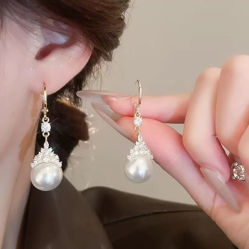 铜合金玻璃耳饰 时尚复古白色长款耳扣新款温柔港风女耳环S025