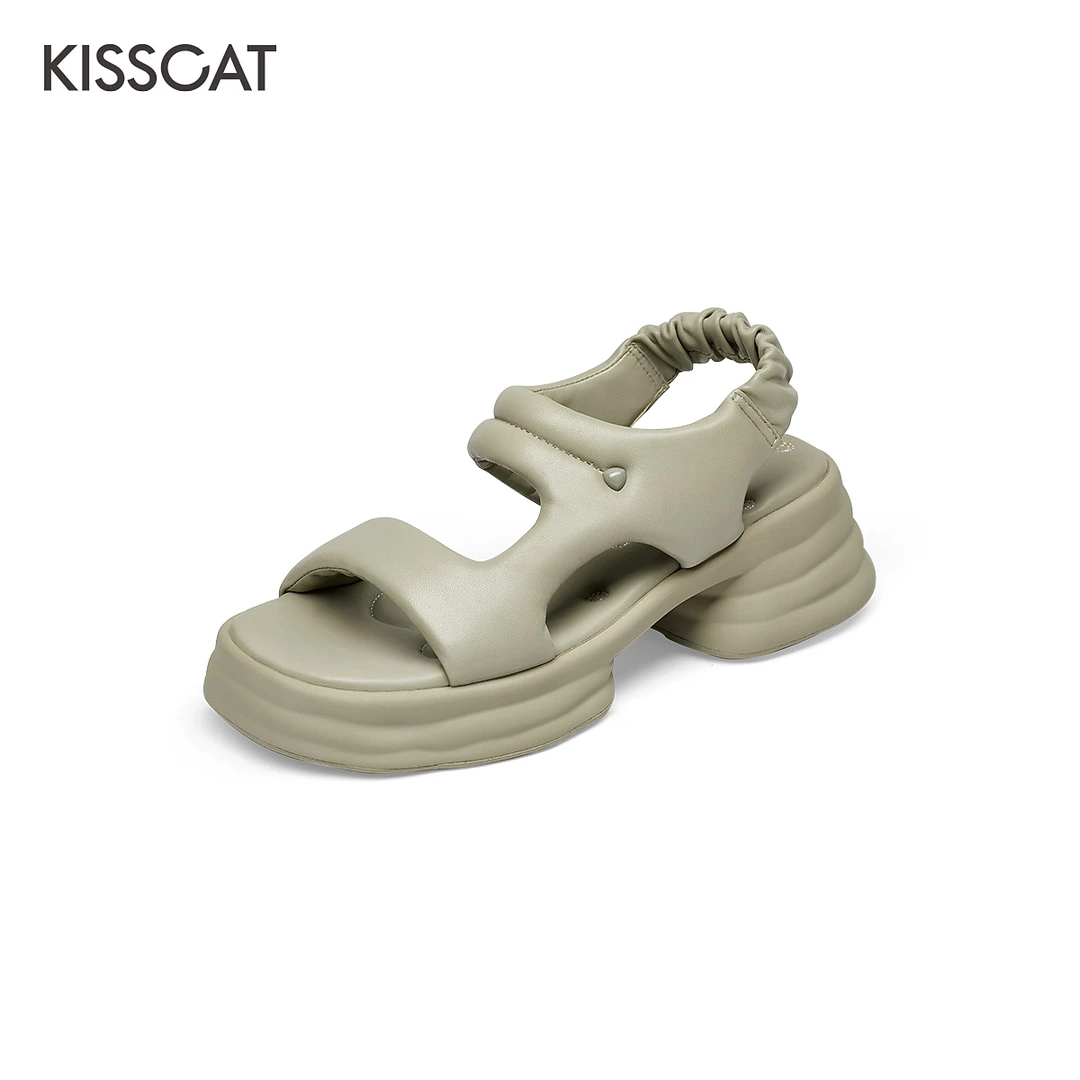 【商场同款】接吻猫纯色厚底舒适时尚休闲百搭凉鞋沙滩鞋KA43335-51