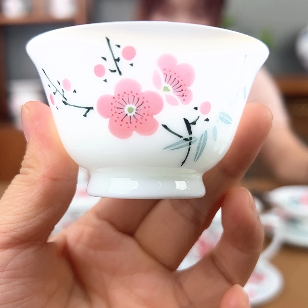 黑***0翠竹红梅小撇口杯瑕