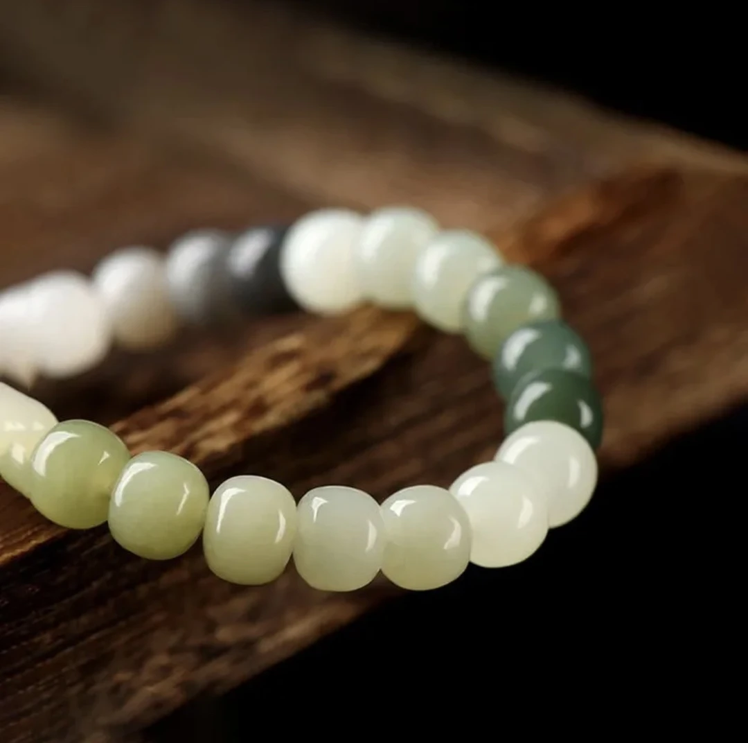 和田玉纯天然老料苹果珠多宝单圈卡8mm