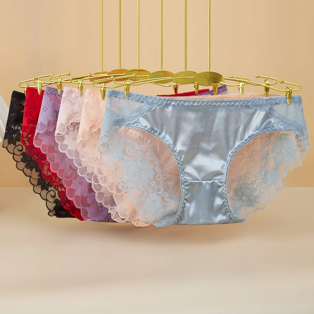 法式轻奢缎面蕾丝性感诱惑面料舒适透气低腰无痕夏季薄女三角裤头