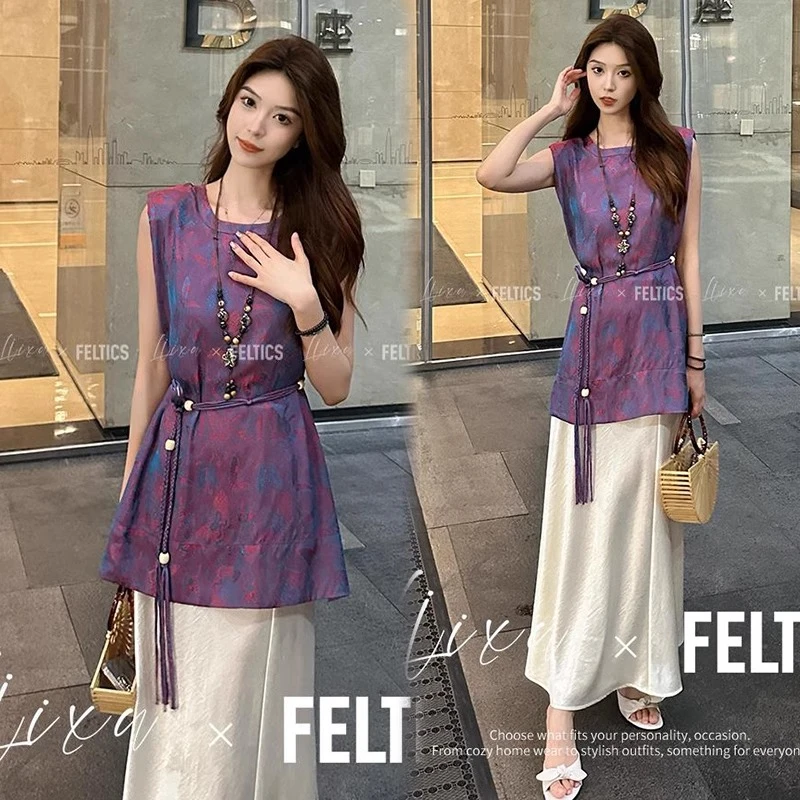 显瘦通勤中国风复古时尚夏季套装新中式休闲风甜美碎花气质裙子