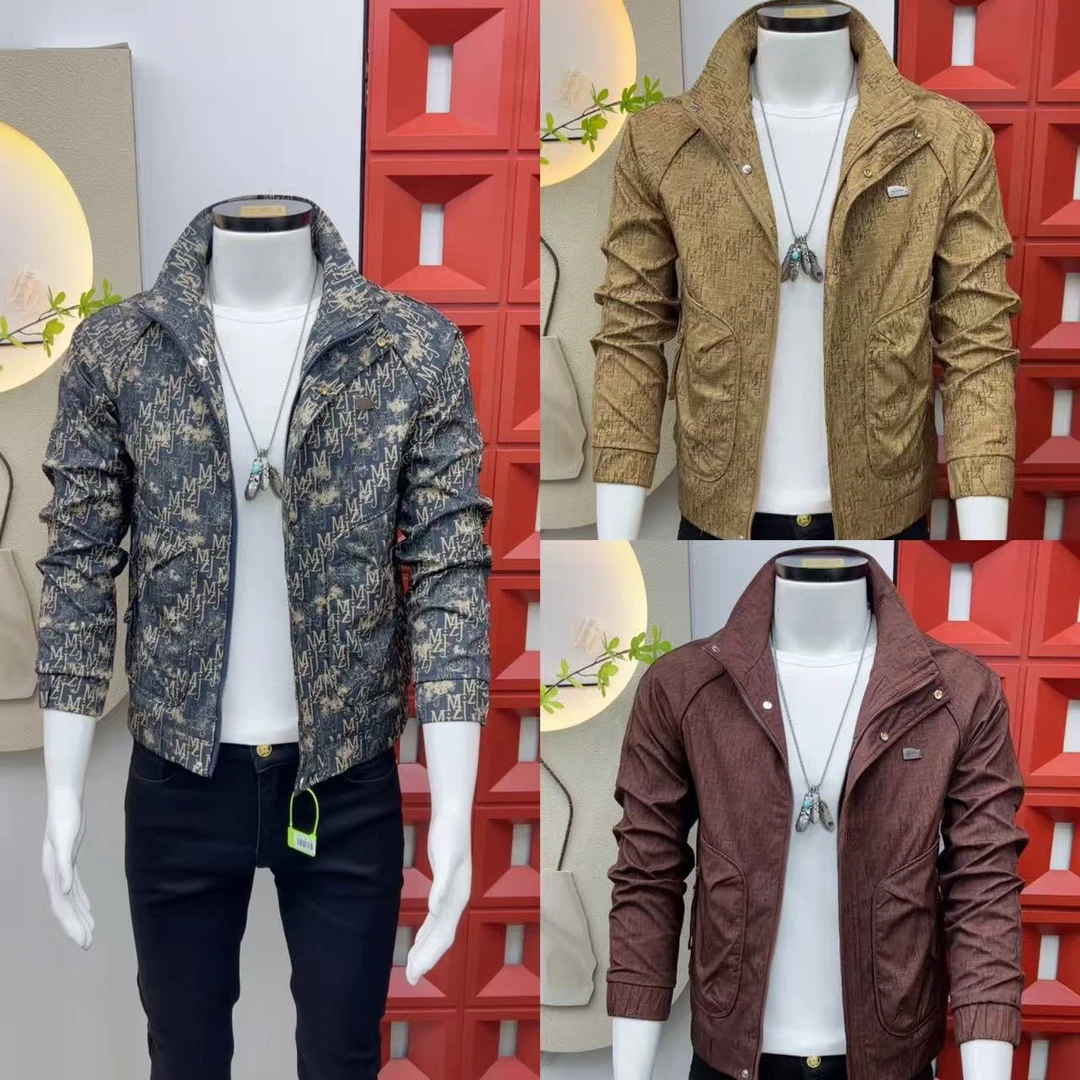 满印字母夹克痞帅春秋季2025新款男士工装外套立领短袖上衣
